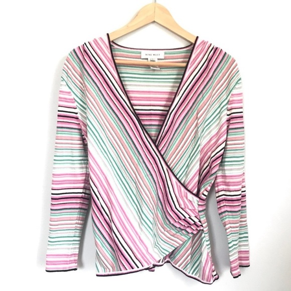 Nine West Striped Wrap Style Top - Picture 5 of 5